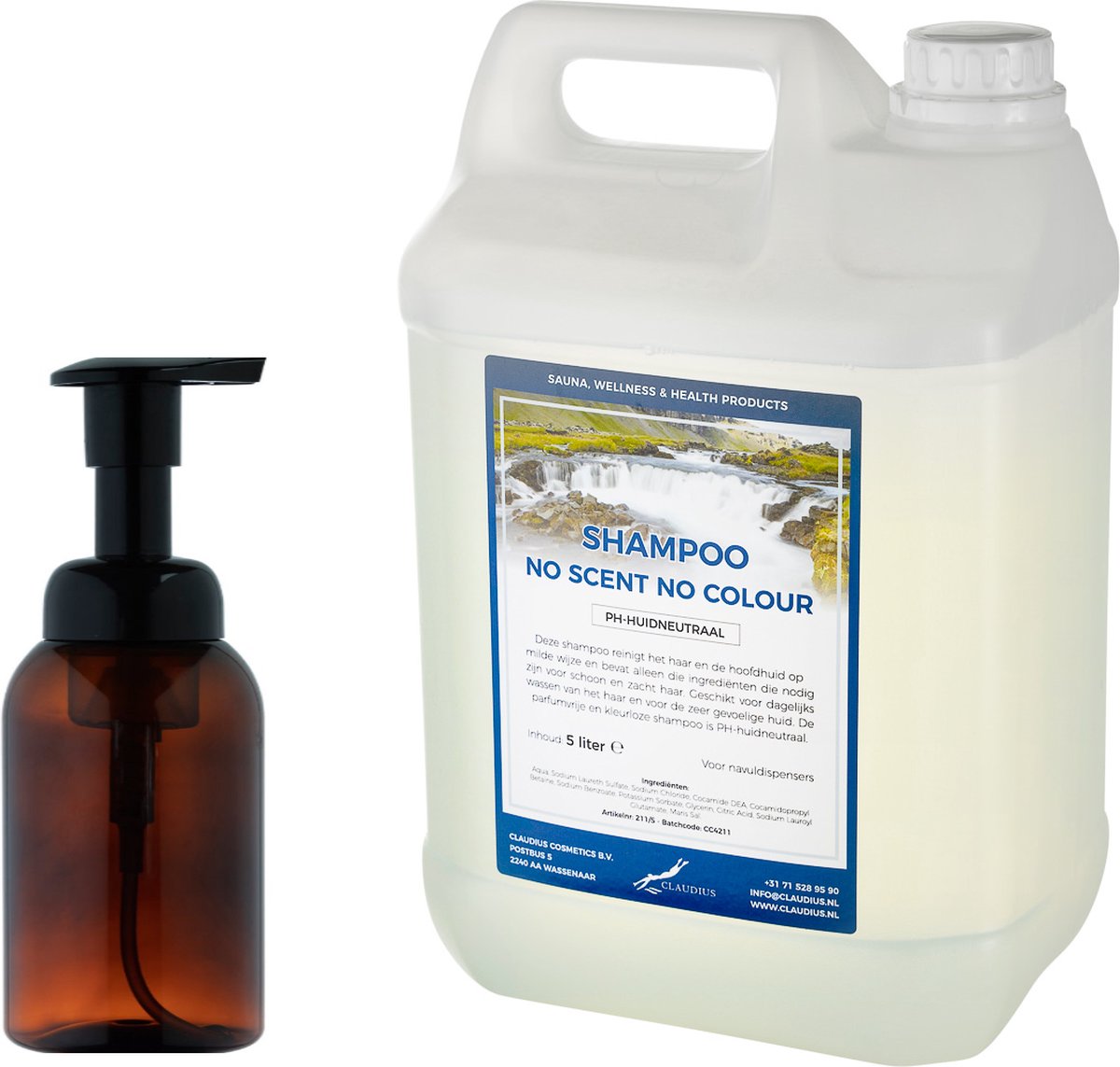 Zeepdispenser 300 ml amber bruin hervulbaar + 5 liter Shampoo No Scent No Colour navulling