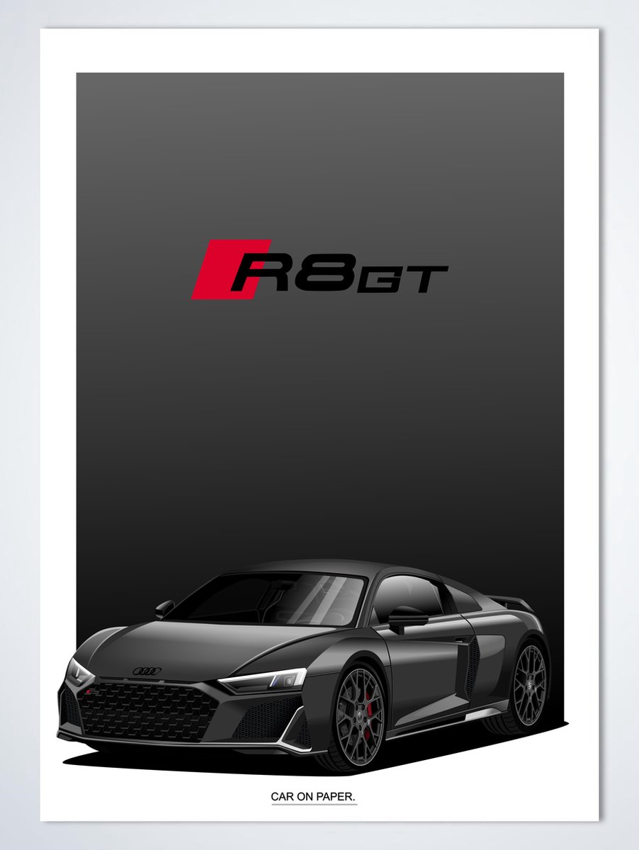 Poster Audi R8 GT Grijs 60 x 42 cm (A2) - Autoposter - Poster Kinderkamer - Auto Wanddecoratie