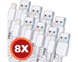 8x Oplader - Geschikt voor Lightning naar USB A Kabel - Oplaadkabel geschikt voor iPhone X/11/12/13/14 - Opladers - Wit