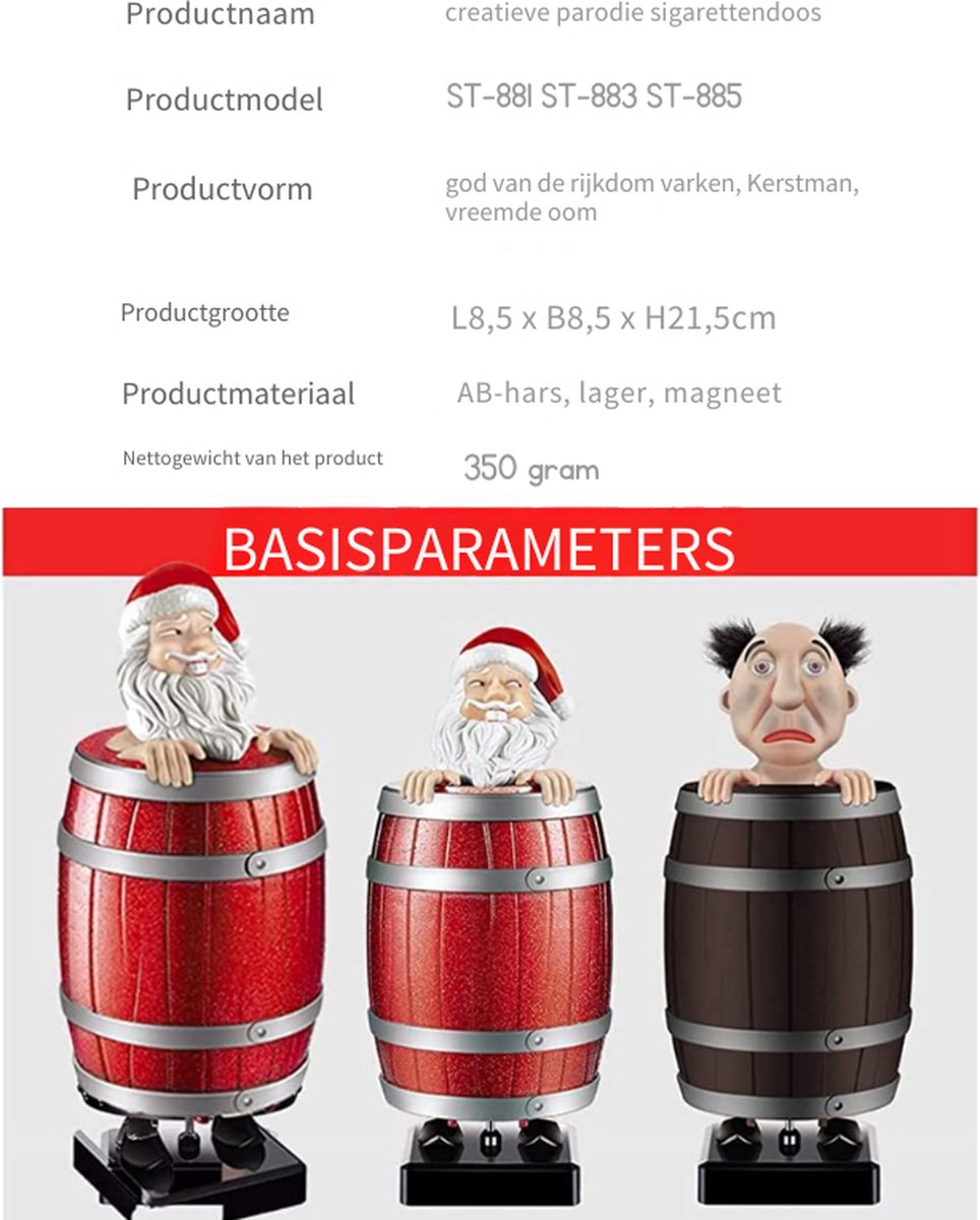 HLJS Sigarettendispenser, grappige sigarettenmachine, pop-up houten vat, sigarettendoosje voor 10 sigaretten, kerstmanfiguur, parodie sigarettenetui, smeerspeelgoed, cadeau voor man