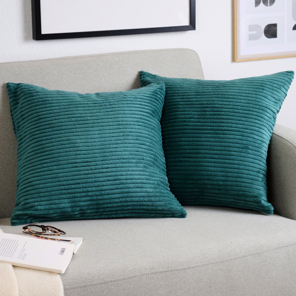 Blumtal Zachte Kussenhoes - Verstopte rits - Deco Kussen - Corduroy: 50 x 50cm - Jungle groen - Set van 2