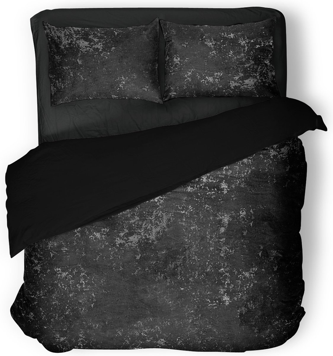 Eleganzzz Dekbedovertrek Crushed Velvet - Black - Dekbedovertrek 240x200/220cm - 100% Velvet - Lits Jumeaux dekbedovertrekken