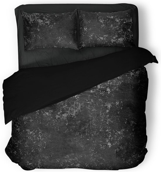 Eleganzzz Dekbedovertrek Crushed Velvet - Black - Dekbedovertrek 240x200/220cm - 100% Velvet - Lits Jumeaux dekbedovertrekken