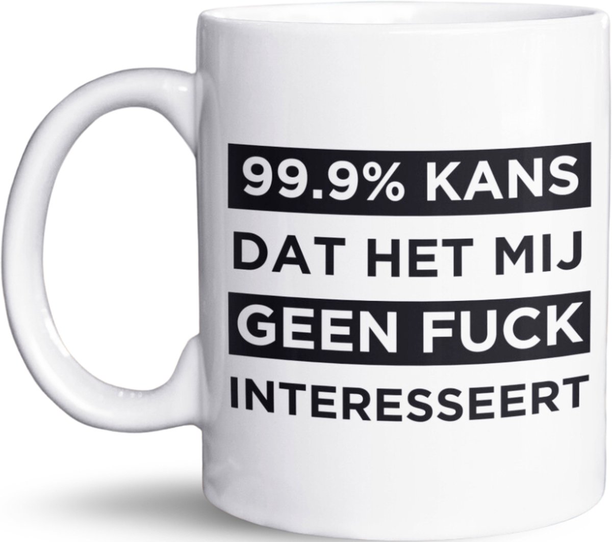 NietMokken.nl - 99.9% kans dat het mij geen f*ck interesseert - Grappige mok/beker - Ideaal cadeau voor vrienden of collega's - Leuk voor thuis, bureau of op het werk - Sarcastische tas - Perfect geschenk voor elke gelegenheid - Originele koffiemok
