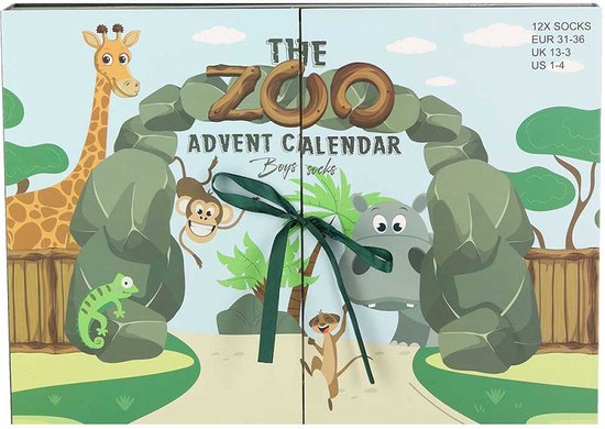 Adventskalender jongens - Safari - 12-Paar sokken - Maat 31/36 - adventkalender kinderen - Adventkalender kerst