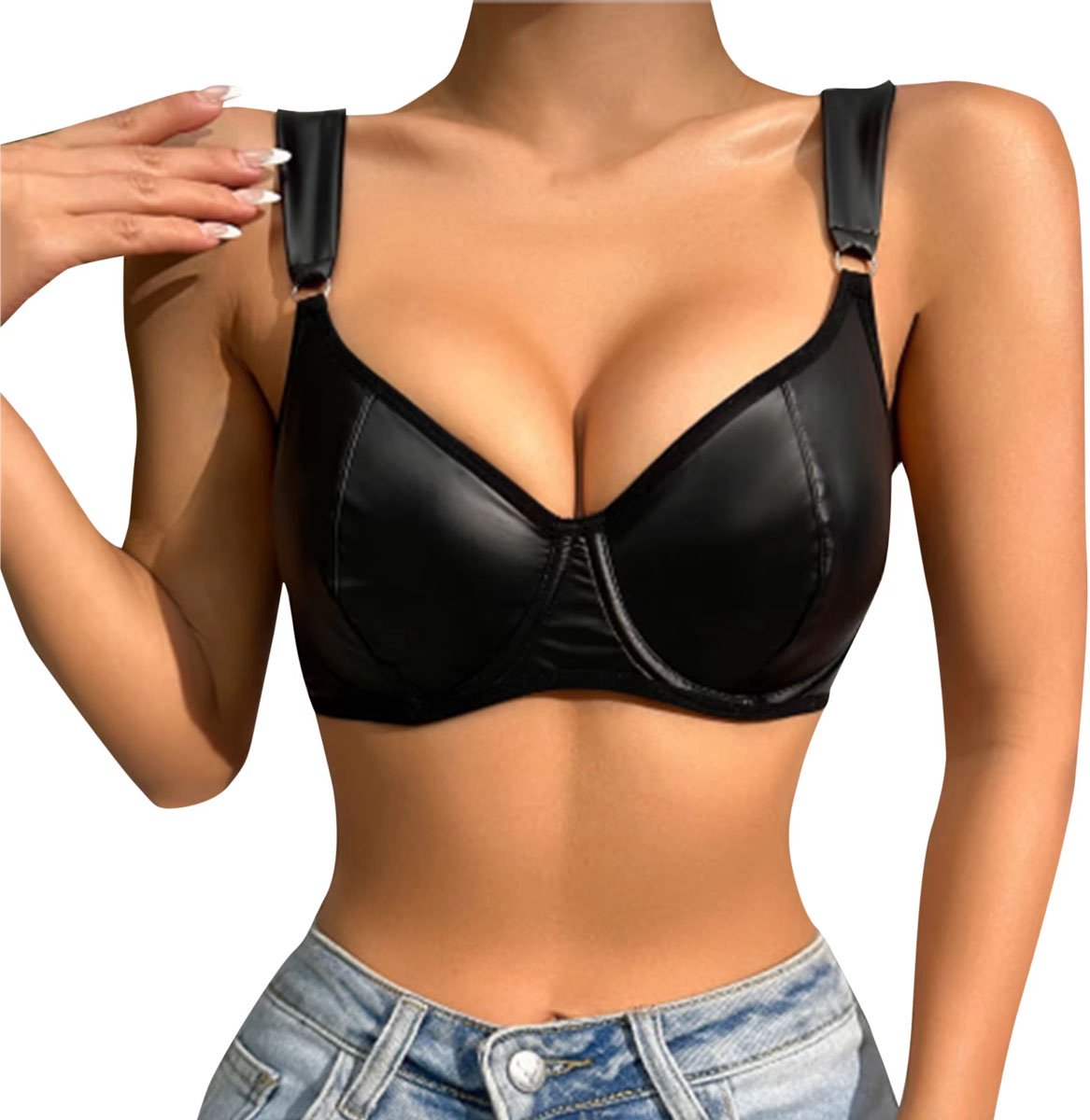 Goedkoopste Wetlook Push-up BH – Sexy Lingerie voor Vrouwen – Verstelbare Bandjes – Glanzend Kunstleer