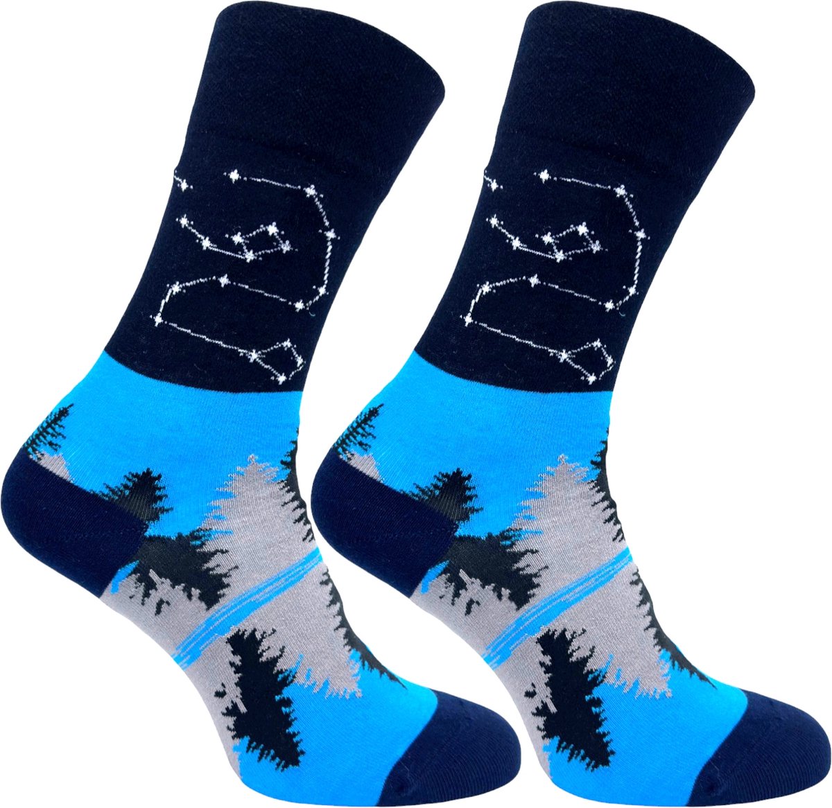 La Pèra - Kerstsokken – 43-46 – Blauw – Katoen – Winter Sky Socks met Sterren & Bergen – Warm & Comfortabel Kerstcadeau voor Heren & Dames