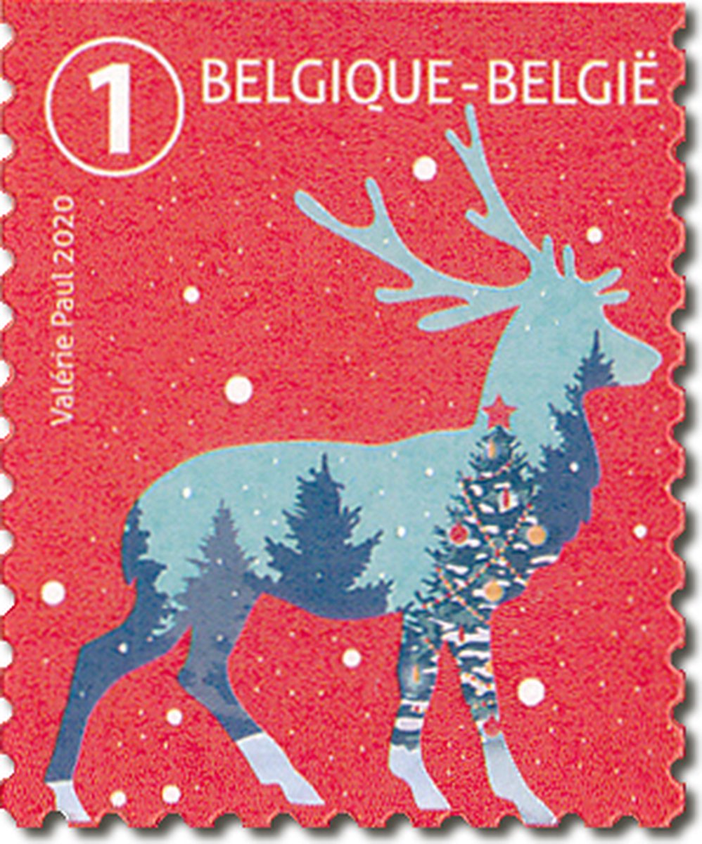Bpost - 10 postzegels kerst - waarde 1 - verzending België - Eland