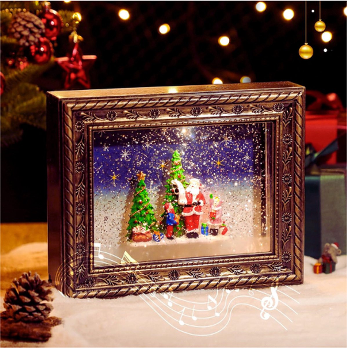 Kerst Lantaarn Sneeuwbol Met Muziek en Licht - Fotolijst Vintage Sneeuwbol - Glitterend Water Sneeuw Wereldbol Nachtlicht - USB En Batterij Geactiveerd - Kerstcadeau Decoratie