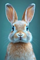 Konijn Poster - Schattig - Dieren - Lente - Natuur - Paas - Kinderkamer - Kinder - posters - formaat 60x90cm - Wanddecoratie - 4274MT