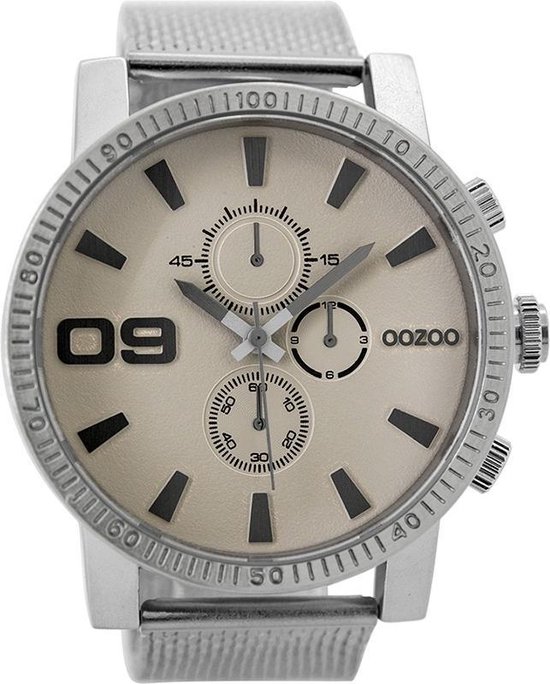 OOZOO Horloge - Zilverkleurig (kleur kast) - Zilverkleurig bandje - 50 mm
