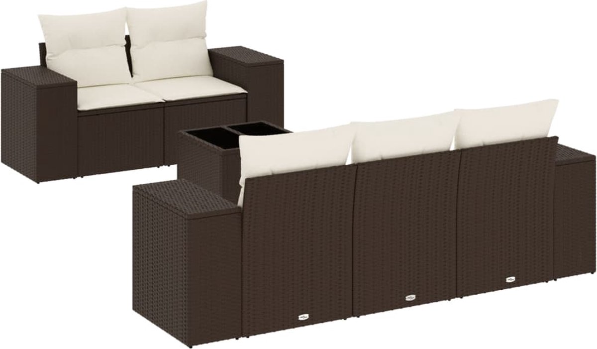 vidaXL 6-delige - Loungeset - met - kussens - poly - rattan - bruin