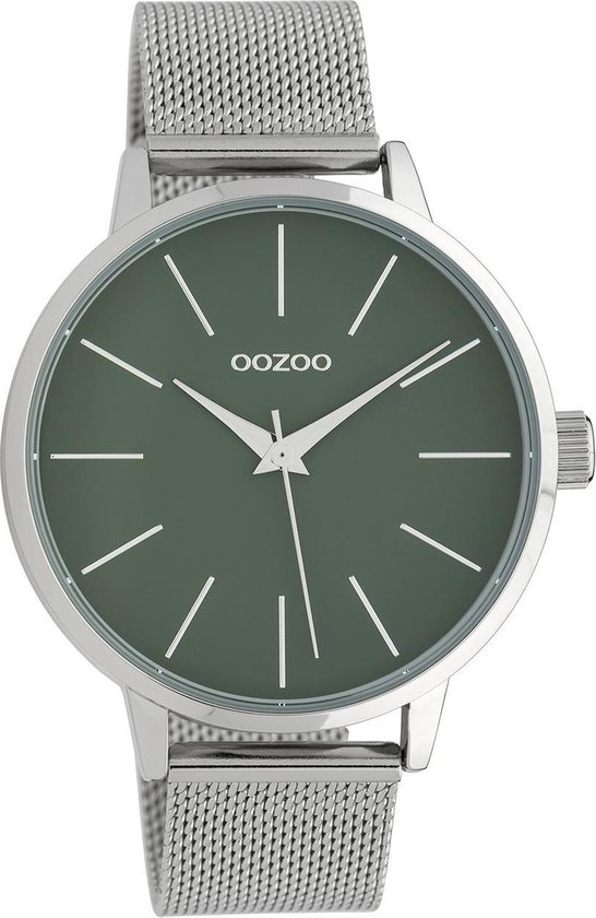 OOZOO Timepieces Zilverkleurig/Groen horloge  (42 mm) - Zilverkleurig