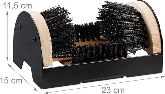 Relaxdays schoenenveger, voor buiten, slipvaste onderzijde, robuuste PVC borstels, voetmat, houten plankjes, natuur