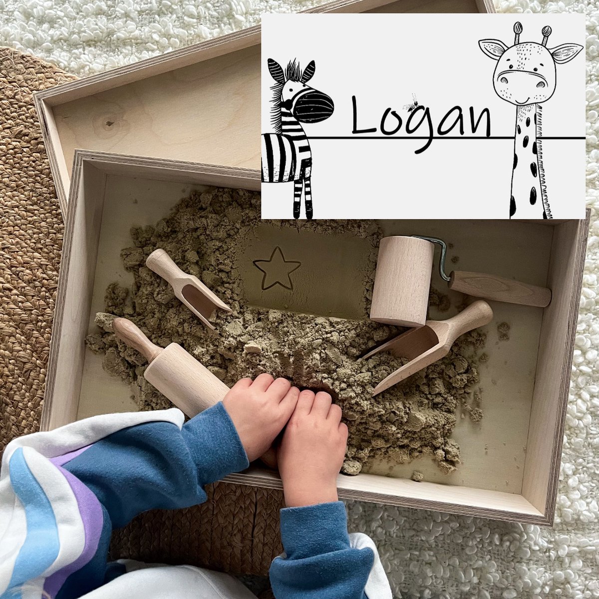 Houten speelbak giraffe/zebra - Sensorisch speelgoed - Kinetic zand - Speelzand - Duurzaam - Speelbak Hoog 48,1x30,1x10,7cm