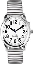 Nederlands sprekend analoog horloge - slechtziende- 1 alarm- zilver- rekband - duidelijk display - dames model
