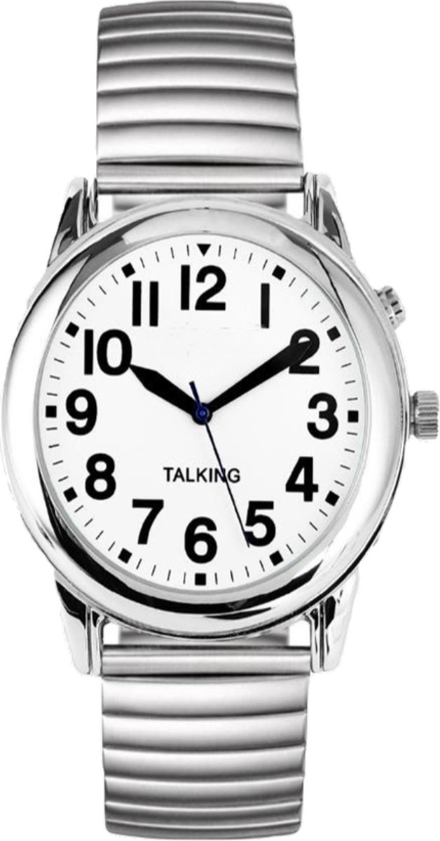 Goedkoopste Nederlands sprekend analoog horloge - slechtziende- 1 alarm- zilver- rekband - duidelijk display - dames model