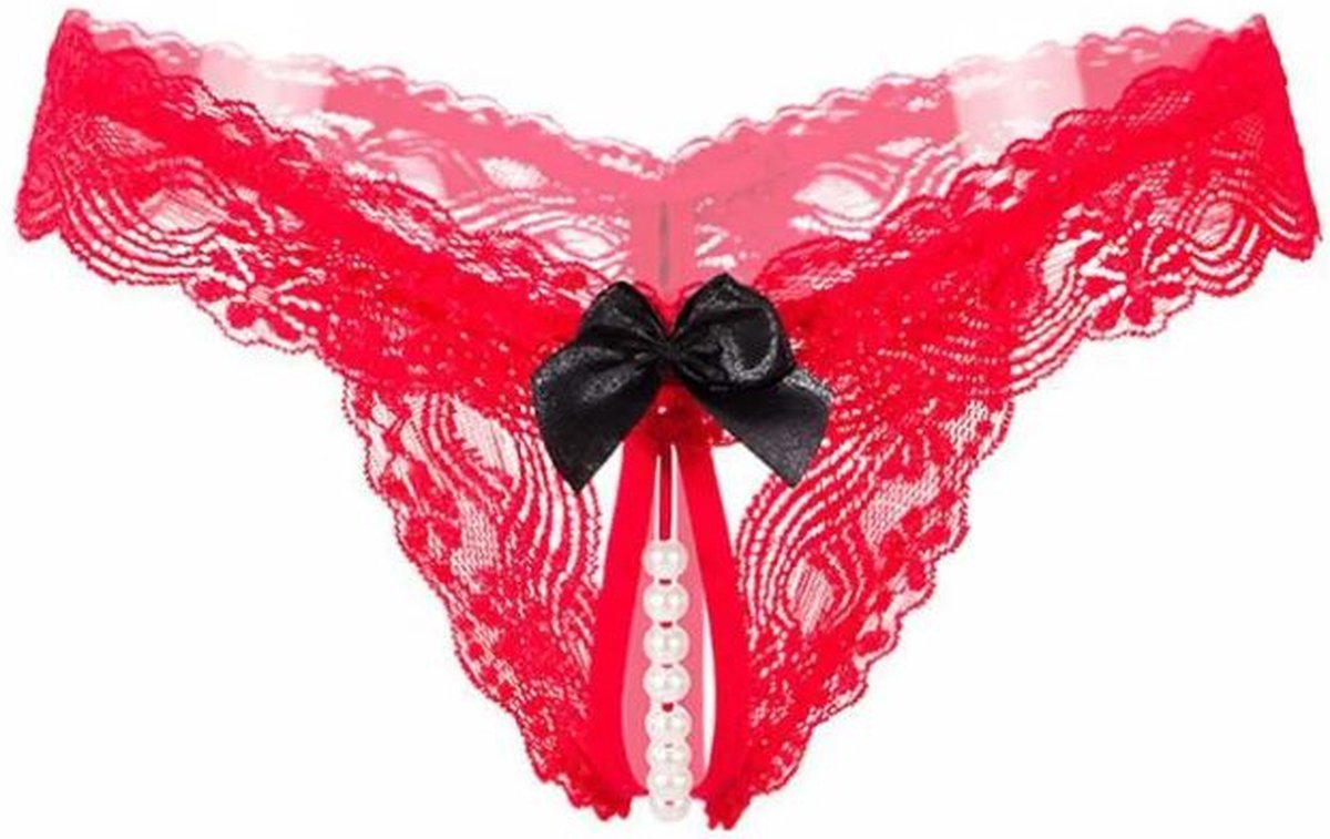 Sexy String kant met parels Rood