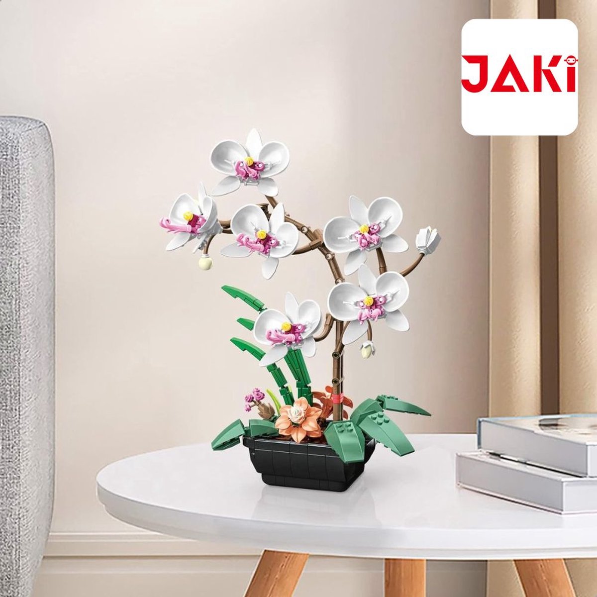 Jaki - Bloemenboeket orchidee wit | Botanical bloemenpracht bloemenvaas | Classic Creator STEM speelgoed bonsai bloemen mega bouwpakket compatibel met lego mould king mega | Icons modelbouw volwassenen & kinderen | Kunstbloemen | 581 bloks — afbeelding 9