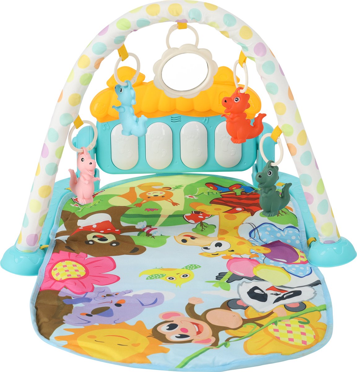 Moni Toys - Piano Activiteiten Speelkleed - Multicolor - Met Speelboog, Spiegeltje & Muziek - Educatief Baby Gym - Vanaf 0 Maanden — afbeelding 5