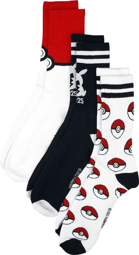 Pokémon - Set van 3 paar sokken - 39/42 - Pikachu & Pokéballs