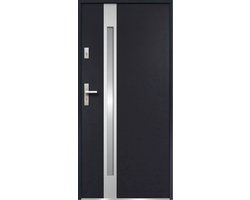 Vente-unique Stalen en roestvrijstalen voordeur, met glas, H 207 x B 100 cm - matglas - antraciet - 55 mm dik - rechtsdraaiend - BRAGA