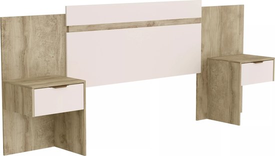Tête de lit avec chevets - Extensible - 140 /160 cm - Naturel et crème - PARATI L 232 cm x H 106 cm x P 39,5 cm