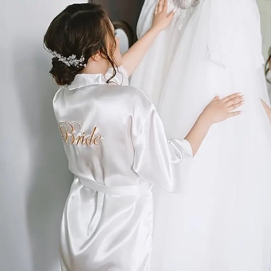 Varsany 1 White The Bride Robe Luxe Satijn Kristal Bruids Badjas - Handgemaakte Bruiloft Kimono, Dames Ochtendjas - Bruidsmeisje Party Robes