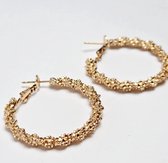 Magnifiques créoles - Acier inoxydable - Boucles d'oreilles décorées plus épaisses - Boucles d'oreilles pour femmes couleur or - 3,5 cm de diamètre