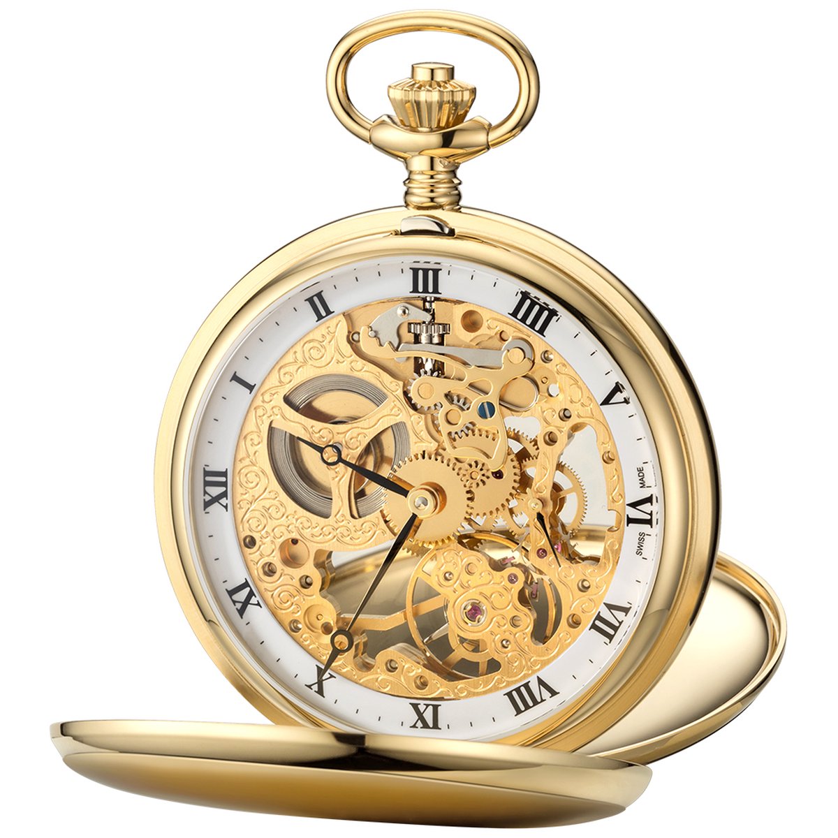 Aerowatch Goud Verguld Savonnette Skelet Zakhorloge 53mm ETA-Unitas 6498-1