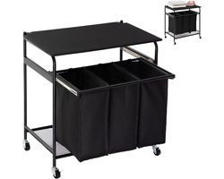 MKSS® Wasmand 3 Vakken - Wassorteerder - 120L - Zwart