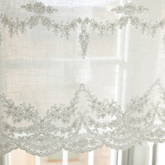 Rideau court | Elsa - Lin brodé - bord festonné - 60x80 cm - Pimlico