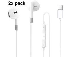 2 x In-Ear Oordopjes met USB C Aansluiting - Earpods - Bedrade oorjtes - Oortjes met Draad en Microfoon voor Telefoon / Tablet / Laptop / Smartphone / GSM - Wit