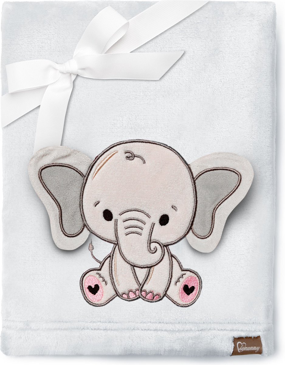 Be Mammy Babydeken - Dekbed - Kinderdeken - Wiegdeken - Dekentje Baby - 76 x 102 cm - Lichtgrijs - olifant - BE-BE20-168-BBL
