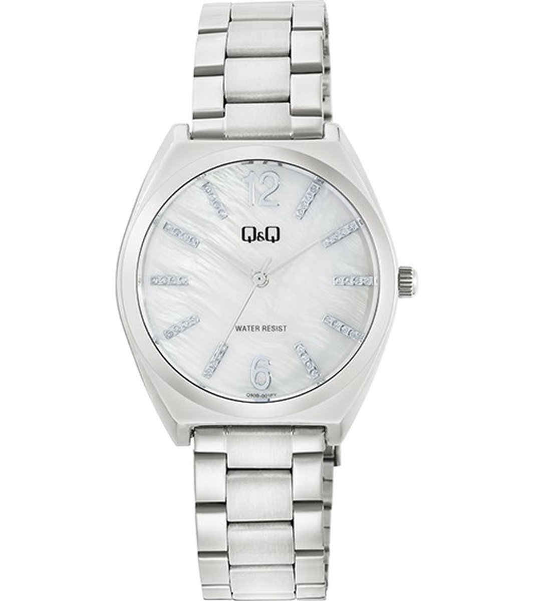 QQ Q90B-001PY - Horloge - Polshorloge - Analoog - Dames - Vrouwen - stalen band - Overig - Metaal - Cijfers - Strepen - Zilverkleurig - Wit