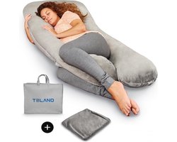 Product: Telano Zwangerschapskussen XXL | Extra Hoes en Opbergtas |Velvet Stof | Voedingskussen | U Vorm | Extra Groot | Zijslaapkussen | Grijs, van het merk Telano
