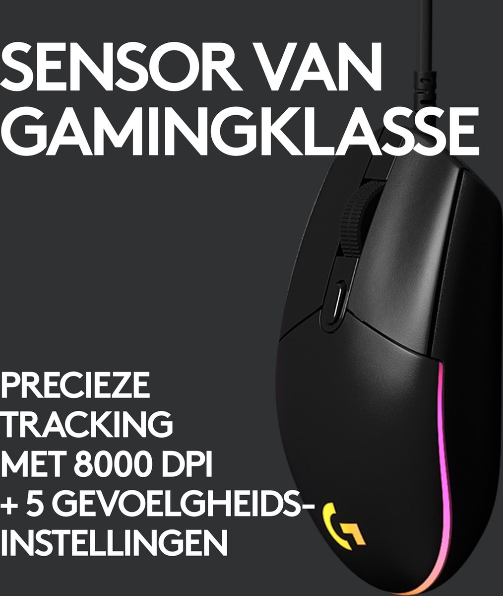 Logitech G203 LIGHTSYNC - Bedrade Gaming Muis - RGB verlichting - Zwart thumbnail 2