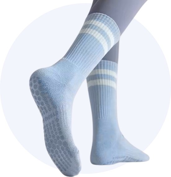 Yoga sokken - Antislip sokken - Pilates sokken - 3 Paar - Lichtblauw - One size fits all
