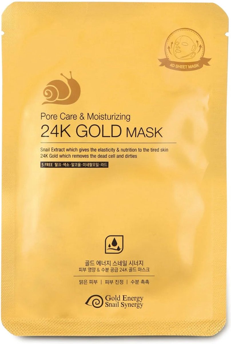 Goedkoopste Gold Energy Snail Synergy – 24K Goud & Slakkenmucine Gezichtsmasker – Hydraterend & Verjongend Masker voor Stralende Huid – Koreaanse Luxe Skincare (1 sheetmasker