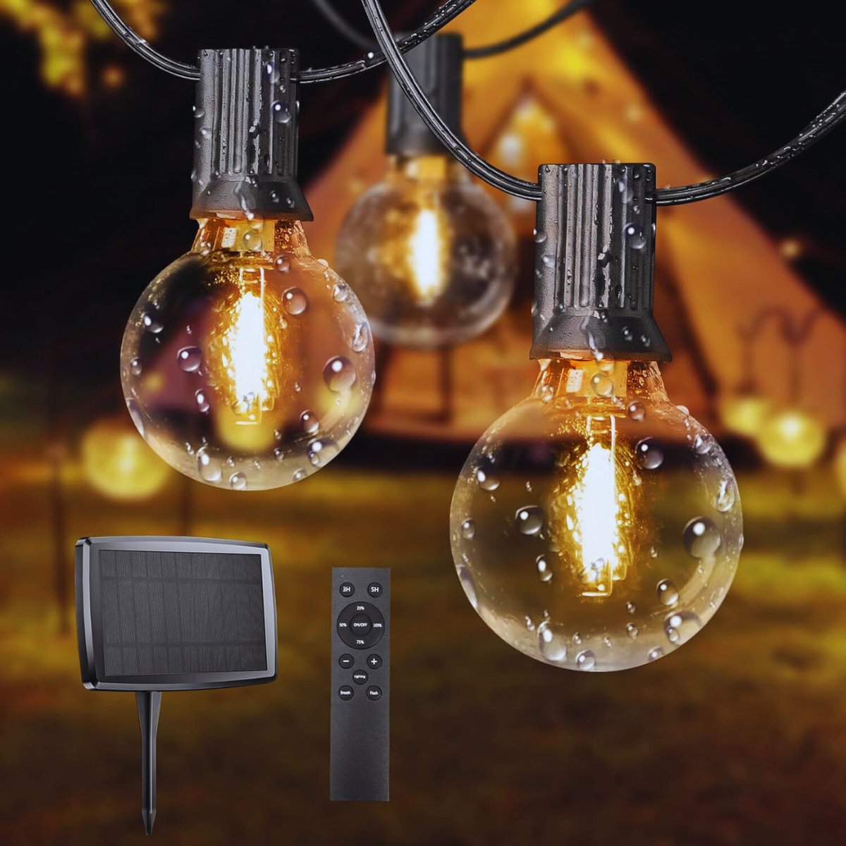 Zonne-Energie Lichtsnoer Voor Buiten - 15.3 M Met 25 + 3 Onbreekbare Lampen - Waterdicht IP45 - Ideaal Voor Tuin - Terras En Feestdecoratie