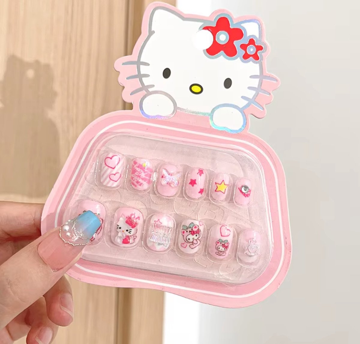 Goedkoopste Almas - Sanrio - Hello Kitty - Plaknagels - Nepnagels 3D - 12 Stuks - Roze