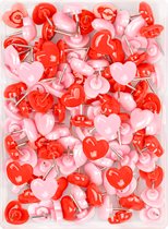 Punaises 'Cœur' pour tableau d'affichage ou tableau mémo - 100 punaises dans une boîte de rangement - rouge et rose