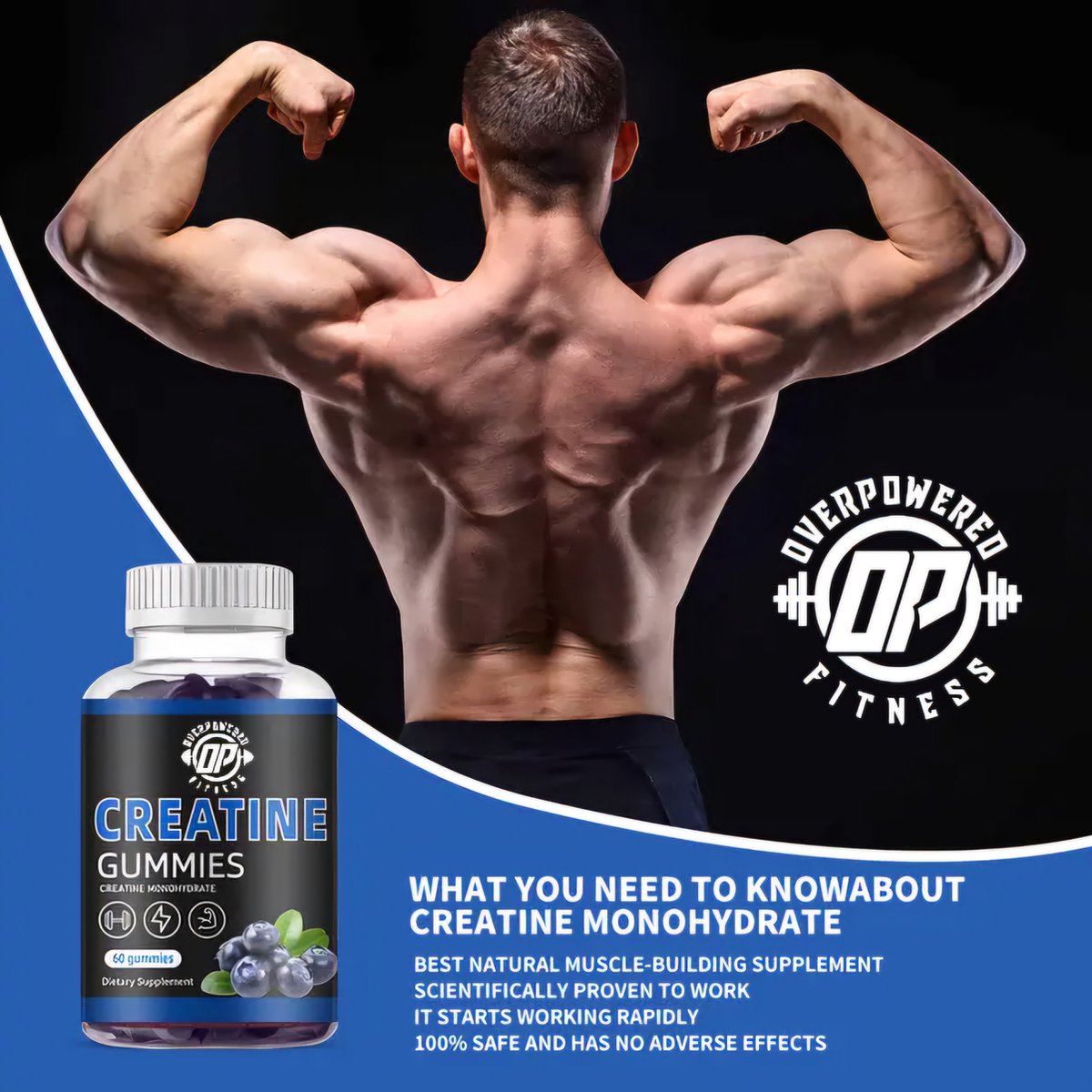 Goedkoopste Creatine Monohydraat Gummies - 4000mg per portie - Suikervrij en met natuurlijke Blueberry- Alternatief voor creatine tabletten, capsules of poeders