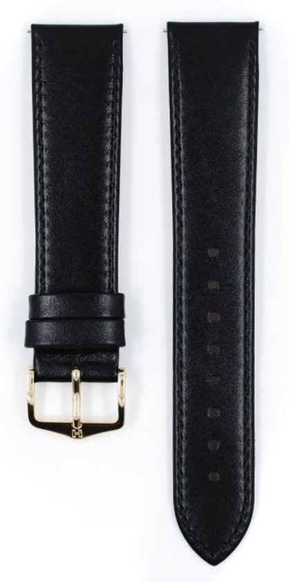 HIRSCH Osiris Horlogebandje - Cow boxleer, 18 mm Breedte bevestiging, glanzend zwart - glanzend zilver Sluit, past op Garmin Uhren, Huawei Watch, Fossil Gen