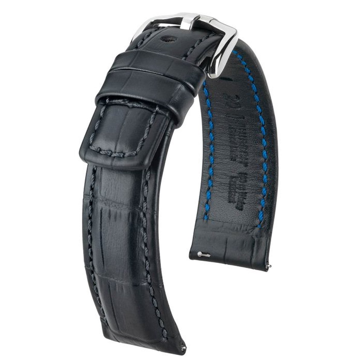 HIRSCH Grand Duke Horlogebandje - Italiaans kalfsleer met reliëf van alligator, 20 mm Breedte bevestiging, zwart - glanzend zilver Sluit, past op Garmin, Galaxy, Polar Uhren