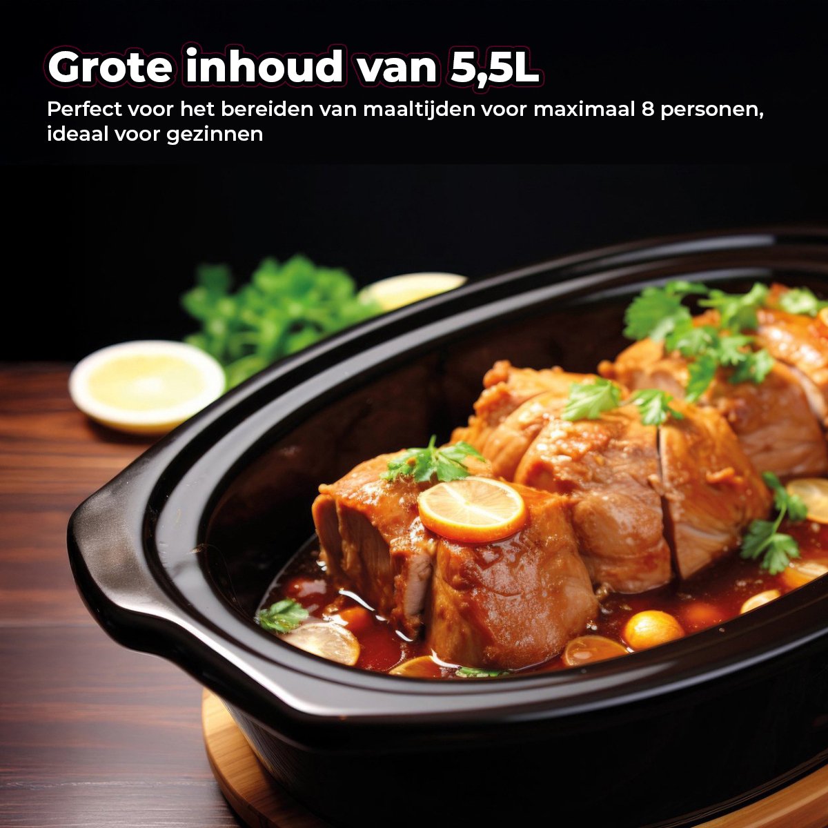 SOGO Slowcooker 5.5L voor 8 Personen met Keramische - afbeelding 3