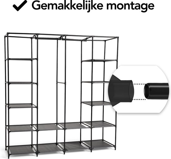 Brixy Kledingkast - Garderobekast - XXL - Kleerkast Opvouwbaar - 175 x 170 x 45cm - Campingkast - Stoffen Vouwkast - Zwart