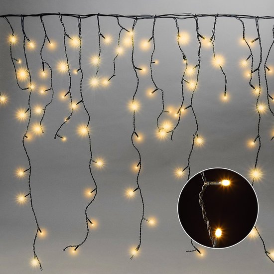Meisterhome - 16 Meter 800 Led Warmwit - Kerstverlichting voor buiten - Met 8 Functies en Timer - ijsregen ijspegel verlichting Kerstversiering lichtgordijn