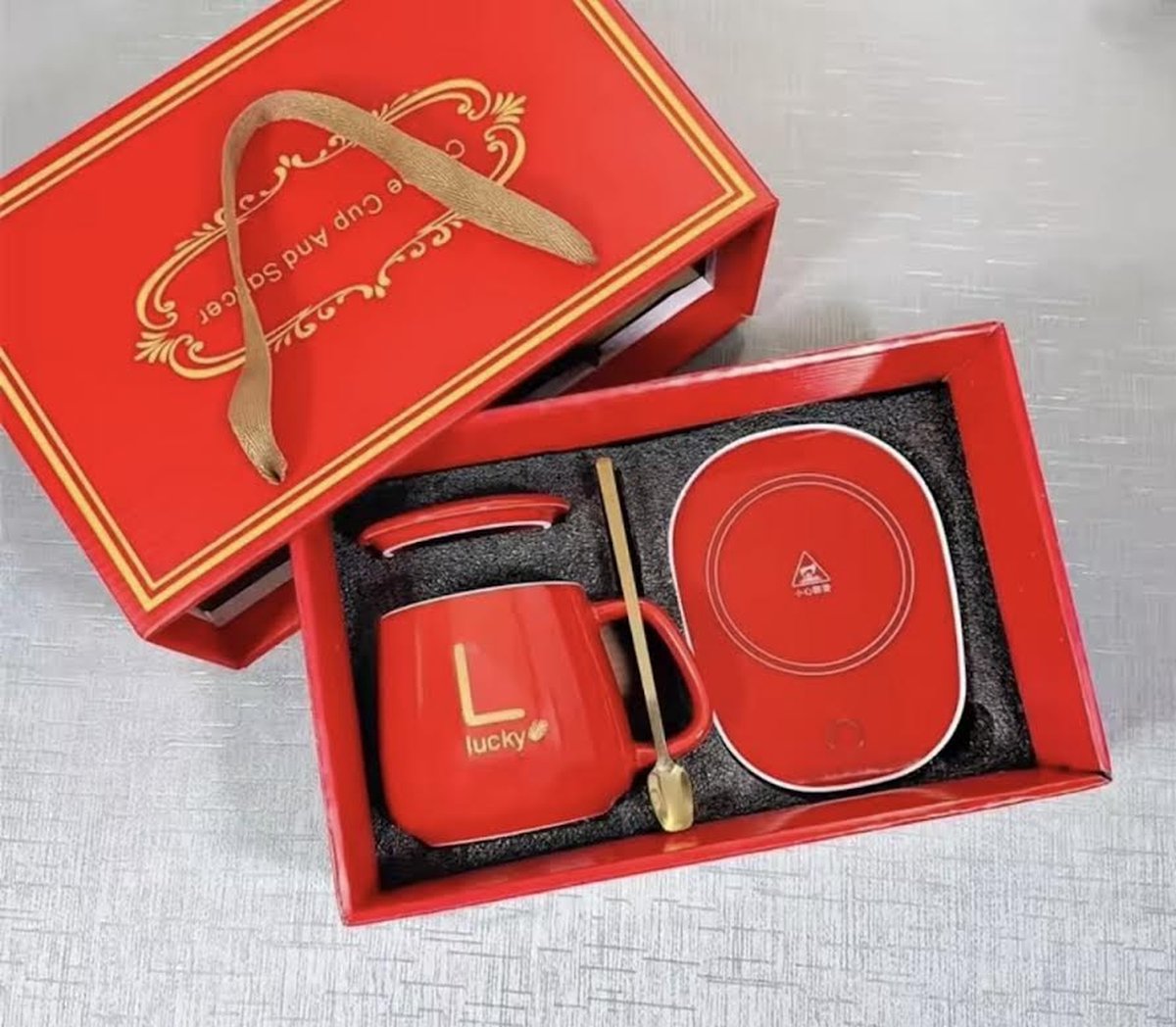 Flavers - mug warmer - warmhoudplaat - mug warmer rood - cup warmer - verwarmde onderzetter - mok warmer - Verwarmde Mok - cup warmer usb - koffie warmer - warmhouders - mug warmer set - kopje, mugwarmer en lepel - gift set - valentijn cadeau