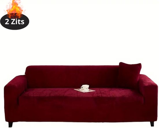 Housse de canapé Bovista - Protège-canapé - Extensible - Sofa Cover - Peluche - Bordeaux Rouge - 2 places